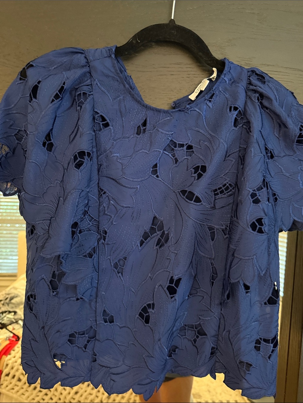 Chico's Royal Blue Floral Cutout Eyelet Blouse